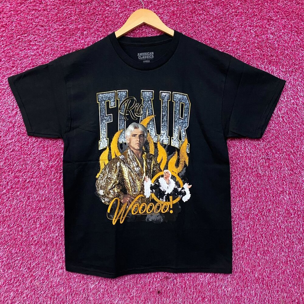 American Classics Ric Flair Gold "Wooooo!" Flames T-Shirt Large